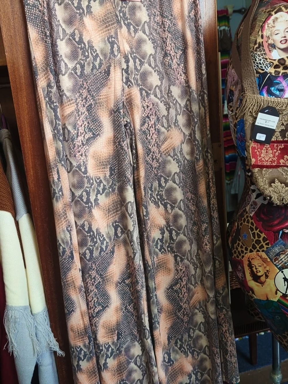 Snake-Print Wide Leg Pants in Brown and Tan